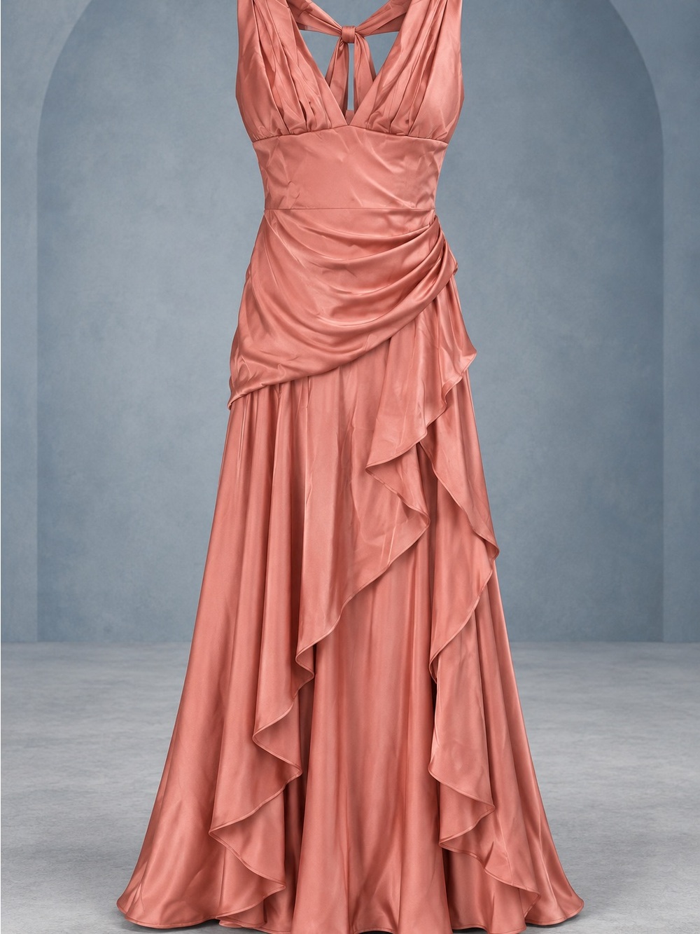 Satin Maxi Dress in Rose Mauve with Ruffled Skirt